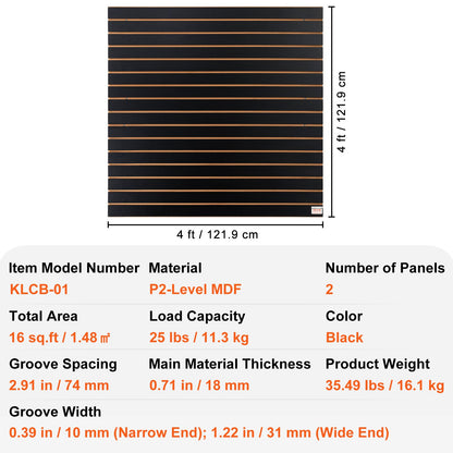 Ribbor, 1,2 m x 0,6 m svarta garageväggspaneler 61 cm H x 122 cm L (set med 2 paneler), robusta garageväggsorganiseringspaneler för butik, garagevägg och hobbyförvaring