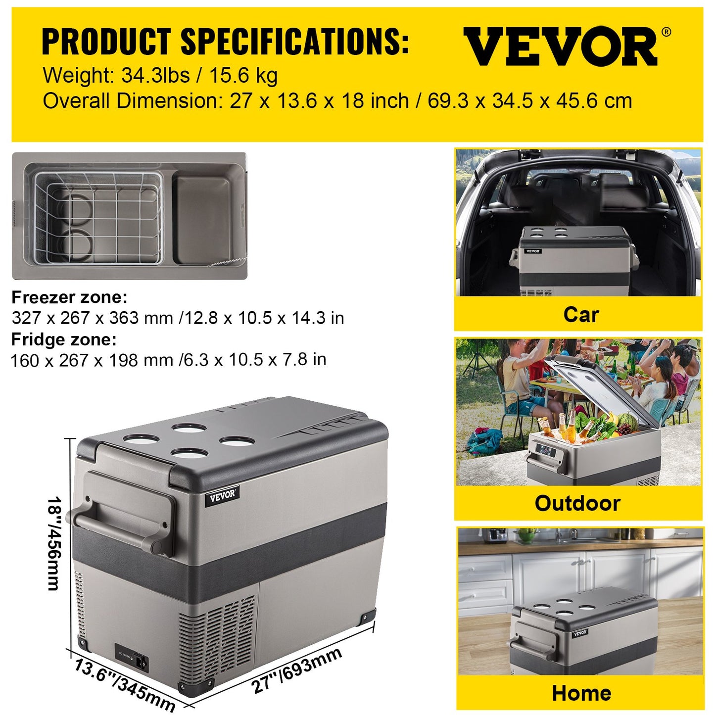 Bärbar liten bilfrys 45L mini-bilfrys kylskåp 45W bilkyl kylare 12V kyl-frys AC/DC bärbar frys bärbar bilkyl för hemma- och utomhusbruk