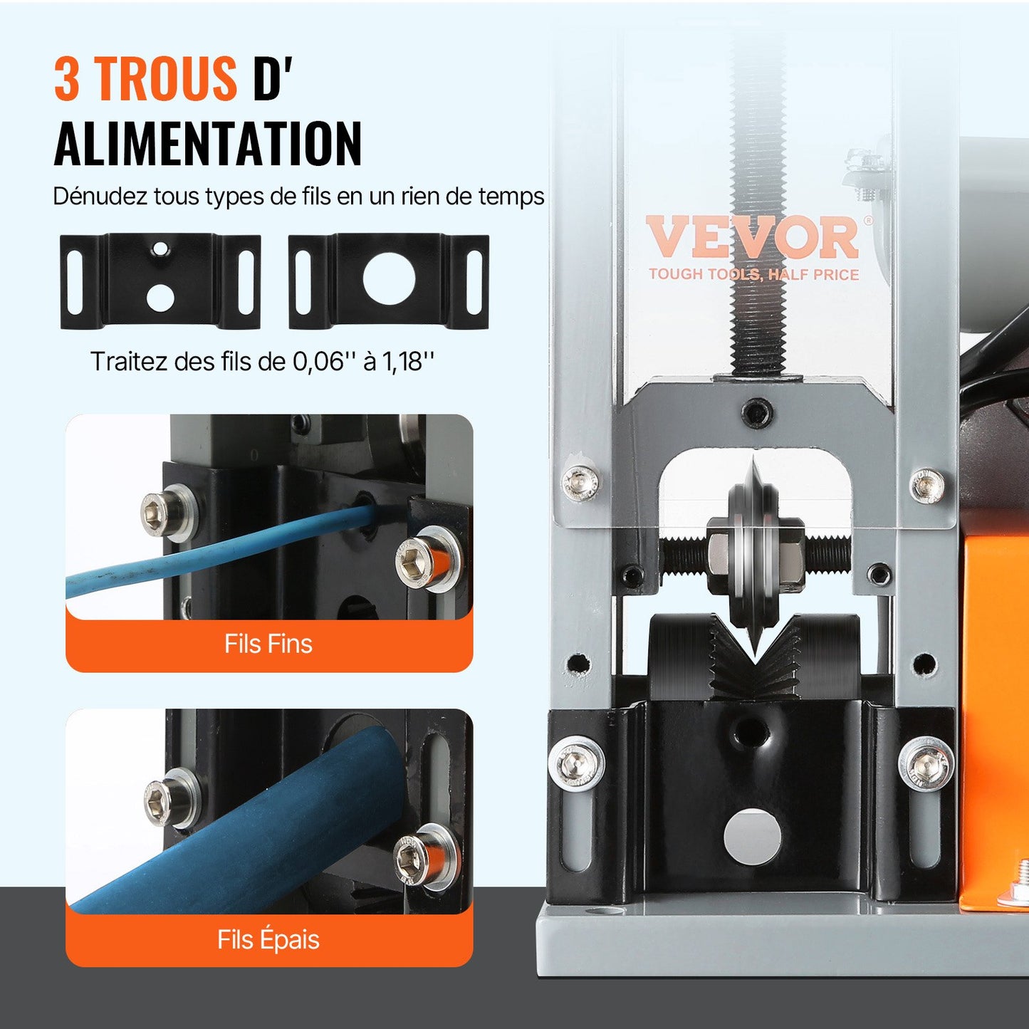 Automatisk avisoleringsmaskin, 1,5 mm-30 mm elektrisk motoriserad kabelskalare, 180 W, 18,3 m/min trådskalare med synlig avisoleringsdjupsreferens, för återvinning av kopparskrot