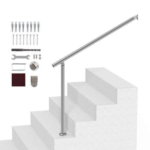 Ledstänger för utomhustrappor, 39,4 tum / 100 cm räckessats för vägggolv, räcken för utomhustrappor med installationssats, ledstänger för seniorer, verandaräcke och räckessats för altan, silver