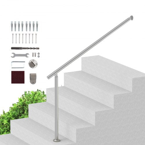 Ledstänger för utomhustrappor, 47,3 tum / 120 cm räckessats för vägggolv, räcken för utomhustrappor med installationssats, ledstänger för seniorer, verandaräcke och räckessats för altan, silver