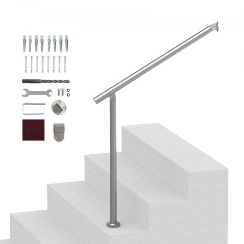 Ledstänger för utomhustrappor, 80 cm däckräckeskit, vägggolvmonterat, räcken för utomhustrappor med installationskit, ledstänger för seniorer, verandaräcke och däckräckeskit, silver