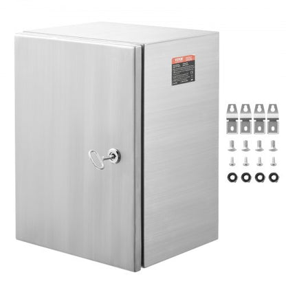 Ellåda i stål, 50,8 x 40,6 x 20,3 cm, ellåda i rostfritt stål 304, väggmonterad utomhuslåda för elektrisk och elektronisk utrustning med monteringsplatta, gångjärn och lås, IP66 vattentät