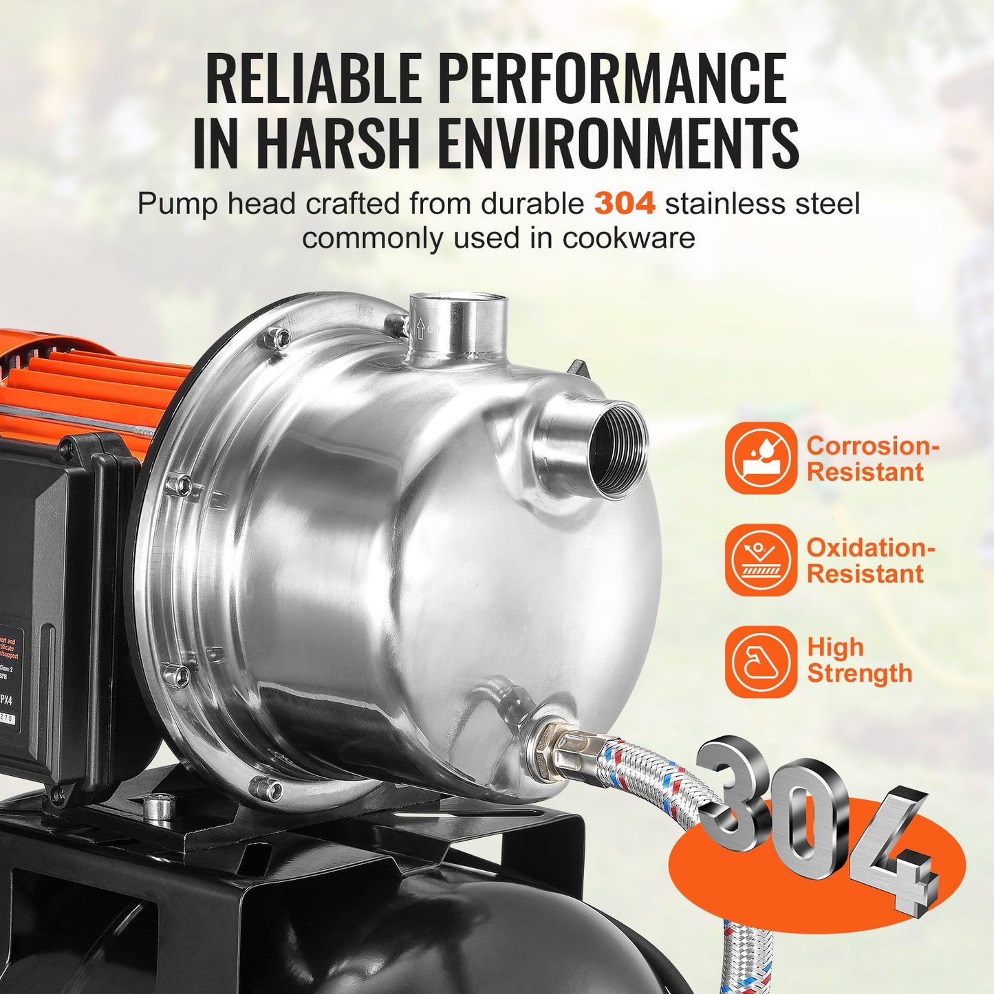 745 W (1 hk) brunnspump med trycktank, 63 l/min (1000 GPH), automatisk bevattningsvattenboosterpump med 40 m (130 fot) trycklyft 1,4/2,8 bar (20/40 PSI) tryckbrytare, pumphuvud i 304 rostfritt stål för trädgårdsgräsmatta