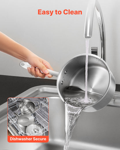 2,5 qt kastrull med ångkokare, kastrull i rostfritt stål med glaslock, multifunktionell nonstick-såsgryta i rostfritt stål med ergonomiskt handtag, lämplig för ugn, diskmaskin, induktionshäll