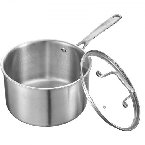 4 QT kastrull, rostfri kastrull med glaslock, multifunktionell nonstick rostfri såsgryta med ergonomiskt handtag, lämplig för ugn, diskmaskin, induktionshäll