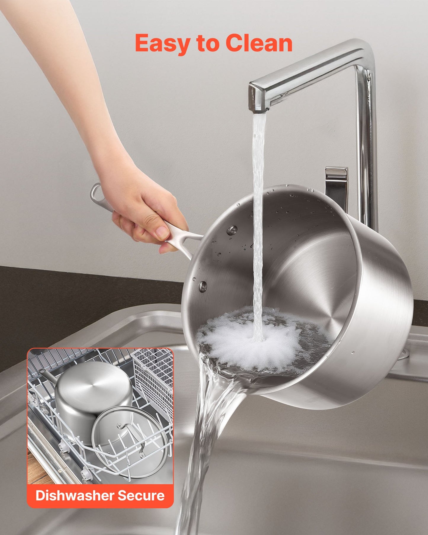 4 QT kastrull, rostfri kastrull med glaslock, multifunktionell nonstick rostfri såsgryta med ergonomiskt handtag, lämplig för ugn, diskmaskin, induktionshäll