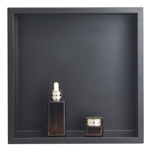 Duschnisch, 33,0 x 33,0 x 10,2 cm infälld väggnisch, kraftig förvaringsorganisatör i rostfritt stål för tvål och schampo, förseglad, vattentät, hållbar och enkel att installera, svart för badrum