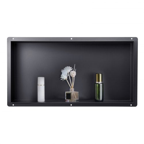 Duschnisch, 33,0 x 63,5 x 10,2 cm ramlös infälld väggnisch, robust modern schampoförvaring i rostfritt stål, förseglad vattentät, hållbar och enkel att installera, svart för badrum