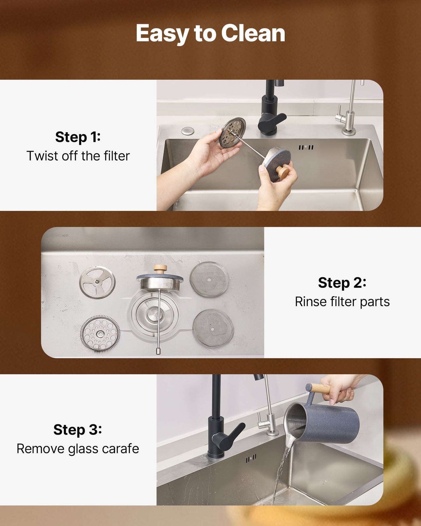 French Press kaffebryggare, 1 liter rostfritt stål kaffepress tebryggare med filter, stor dubbelväggig isolerad French Press kallbryggning för camping resor hem kök, svart