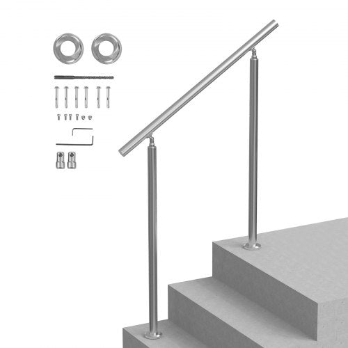 Ledstänger för utomhustrappor, 39,4 tum / 100 cm längd trappräckesats, övergångsräcken i rostfritt stål med installationssats, trappräcken med dubbla pelare för seniorer, veranda och altan