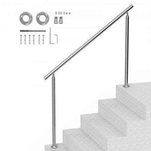 Ledstänger för utomhustrappor, 150 cm längd trappräcke, övergångsräcken i rostfritt stål med installationssats, dubbelpelarräcken för seniorer, veranda och altan