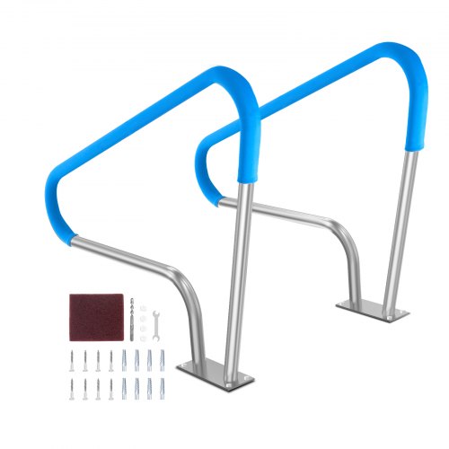 Poolräcke, 2 st. 48x36 tum poolräcke, rostfritt stål med bottenplatta för inomhus-/utomhuspooler, säkerhetsräcke för pooldäck, rostfritt stödhandtag med greppskydd och tillbehör för spa