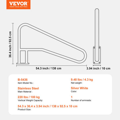 Poolräcke, 54 x 36 tum poolräcke, rostfritt stål med bottenplatta för inomhus-/utomhuspooler, säkerhetsräcke för pooldäck, rostfritt stödhandtag med greppskydd och tillbehör för spa