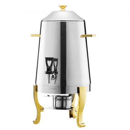 Dryckesdispenser i rostfritt stål, 13 liters dryckesdispenser med alkoholbrännare, dispensrar för varma och kalla drycker med kran för kaffe, te, varmt vatten, perfekt för restauranger, hotell, fester