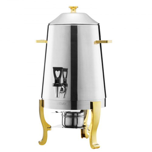 Dryckesdispenser i rostfritt stål, 13 liters dryckesdispenser med alkoholbrännare, dispensrar för varma och kalla drycker med kran för kaffe, te, varmt vatten, perfekt för restauranger, hotell, fester