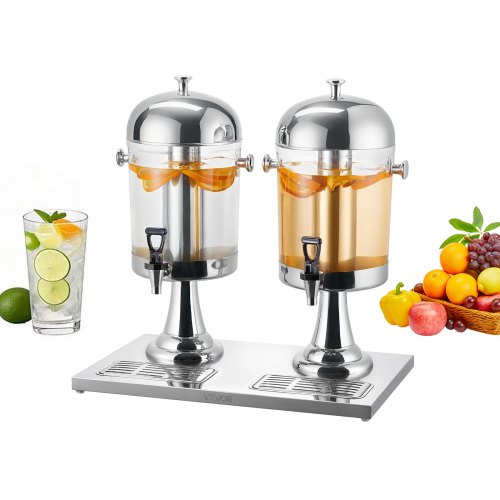 Dryckesdispenser, 8L x 2 dryckesdispensrar för fester, juicedispensrar i rostfritt stål + plast med kran för isbricka, iste-limonaddispensrar, för restauranger, hotell