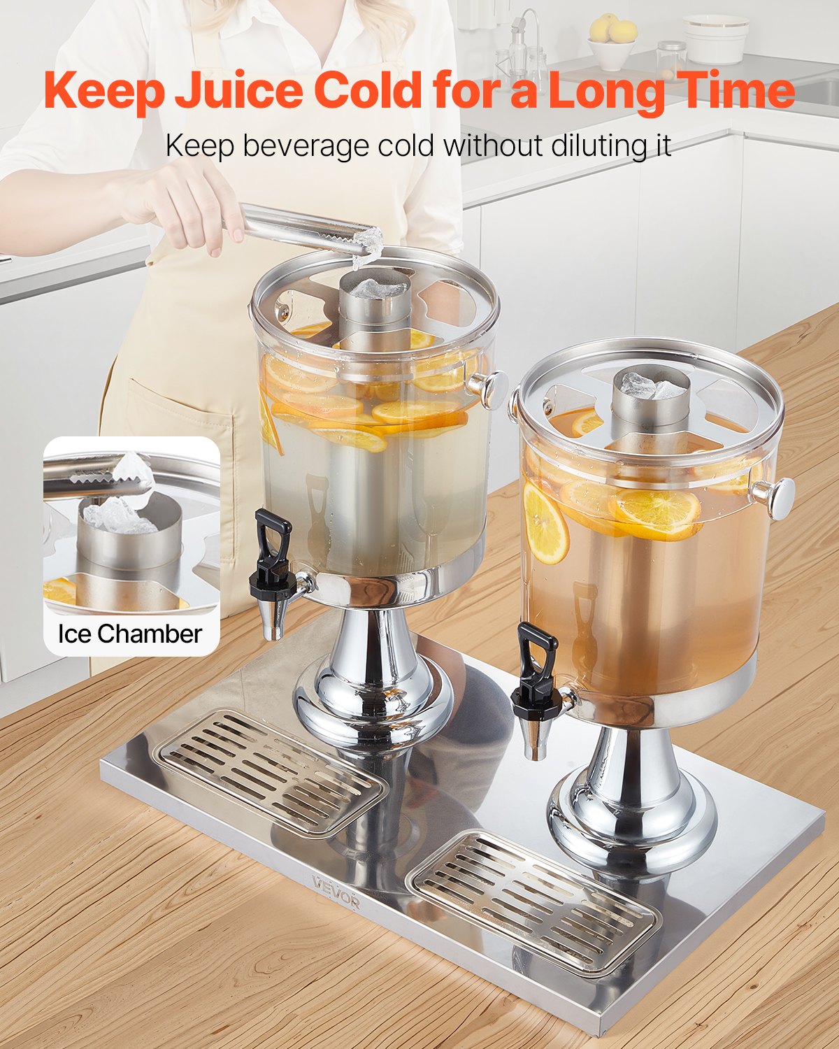 Dryckesdispenser, 8L x 2 dryckesdispensrar för fester, juicedispensrar i rostfritt stål + plast med kran för isbricka, iste-limonaddispensrar, för restauranger, hotell