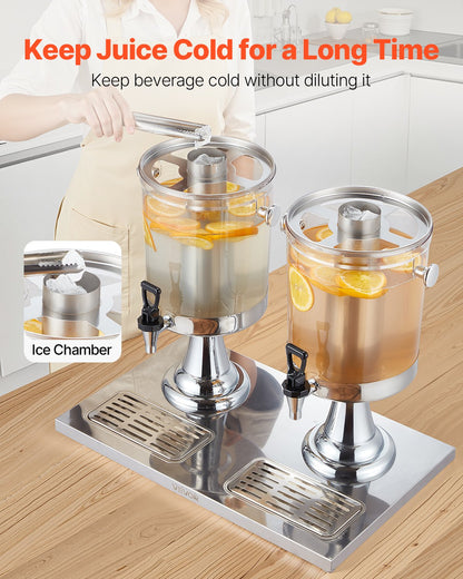 Dryckesdispenser, 8L x 2 dryckesdispensrar för fester, juicedispensrar i rostfritt stål + plast med kran för isbricka, iste-limonaddispensrar, för restauranger, hotell