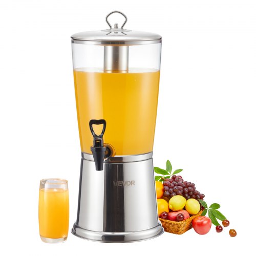 Dryckesdispenser, 8L dryckesdispenser för fester, juicedispensrar i rostfritt stål + plast med kran och isbehållare, iste-citronjuice-vattendispensrar, för restauranger, hotell
