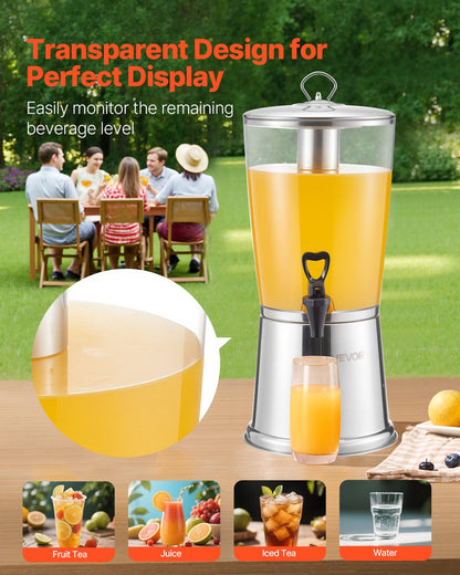 Dryckesdispenser, 8L dryckesdispenser för fester, juicedispensrar i rostfritt stål + plast med kran och isbehållare, iste-citronjuice-vattendispensrar, för restauranger, hotell