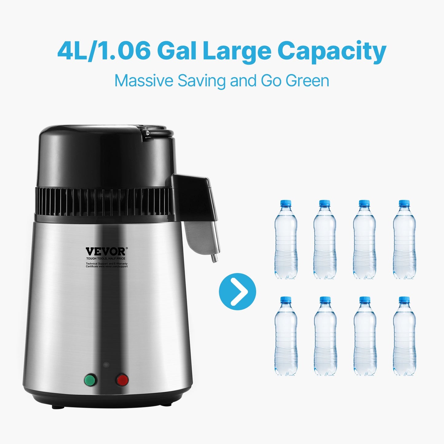 4L vattendestillatorrenare bänkskiva rostfritt stål insida