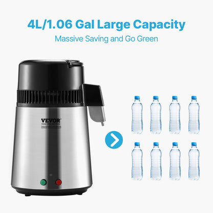 4L vattendestillatorrenare bänkskiva rostfritt stål insida