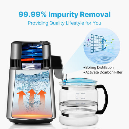 4L vattendestillatorrenare bänkskiva rostfritt stål insida