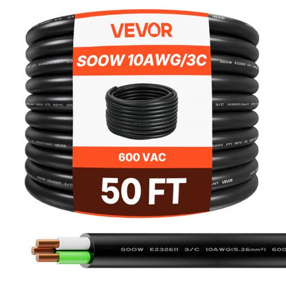 50 FT (15,24 m) 10AWG (6 mm²) premium elektrisk strömkabel kopparförlängningssladd