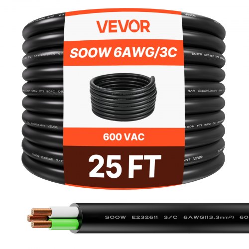 7,62 m (25 FT) 6AWG (16 mm²) premium elektrisk strömkabel förlängningssladd koppartråd