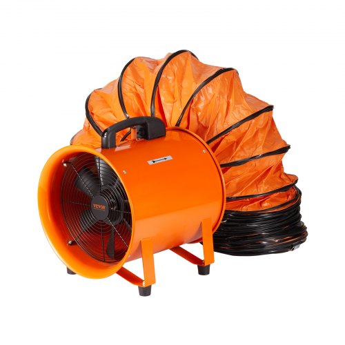 Bärbar fläkt, 254 mm kraftig cylinderfläkt med 5 m slang, 255 W kraftfull verkstadsfläkt 1720 CFM, industriell fläkt för att suga damm, rök, rök hem/arbetsplats