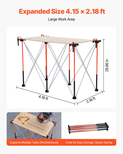 Portable Folding Workstand, 1266 x 665 mm Collapsible Workbench, 1135 kg Weight Capacity, No Assembly Foldable Work Stand with Storage Bag, Table Top NOT Included, for Garage Workshop Outdoor