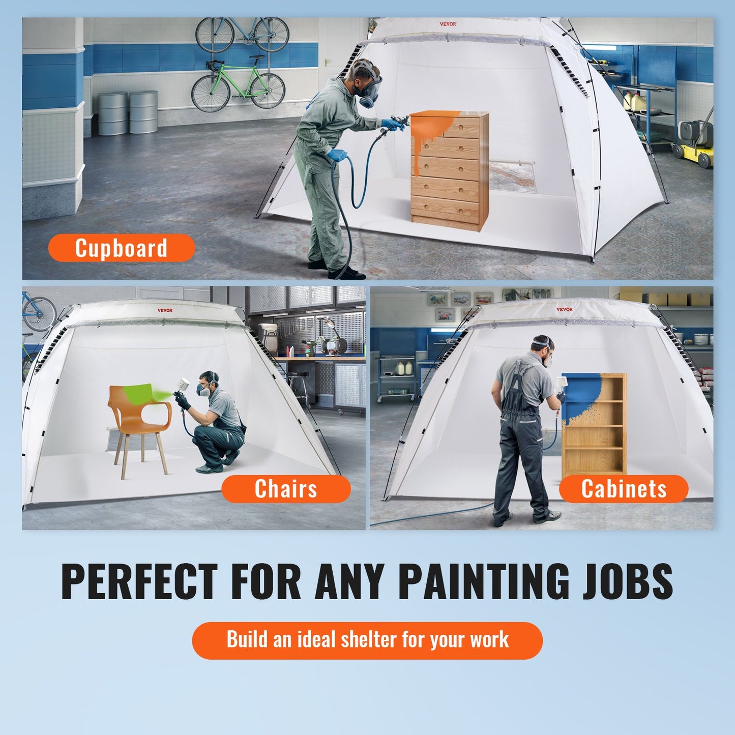 Sprayfärgsskydd, 3,0m x 2,1m x 1,8m bärbart sprayfärgstält med inbyggt golv och nätskärm, hopfällbar målarbox för möbler, stor gör-det-själv-hobbyverktyg, målarstation