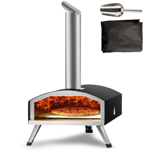 Utomhuspizzaugn, 12 tum, träpellets- och koleldad pizzamaskin, bärbar utomhuspizzagrill i rostfritt stål med pizzasten, vattentätt lock, spade, vedeldad brännare för camping i trädgården