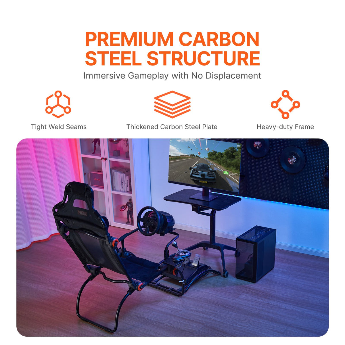 Racing Wheel Stand Foldable For Logitech G923/G920/G29, Steering Wheel Stand & Foot Pedal Angle Adjustable,Portable Steel Driving Simulator Cockpit-Thrustmaster T248P, GT/Formula Mode Large Size