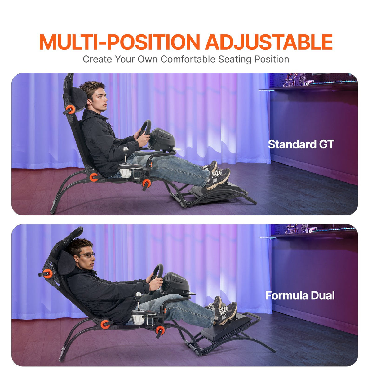 Racing Wheel Stand Foldable For Logitech G923/G920/G29, Steering Wheel Stand & Foot Pedal Angle Adjustable,Portable Steel Driving Simulator Cockpit-Thrustmaster T248P, GT/Formula Mode Large Size