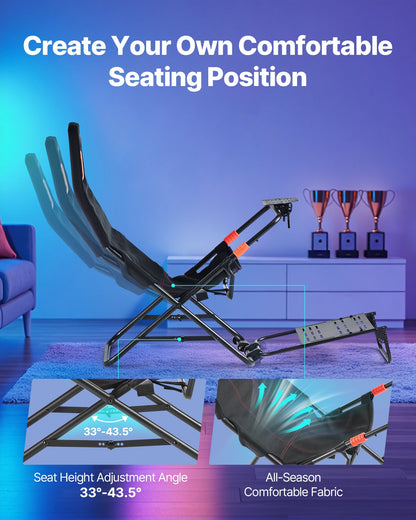 Bärbart racingrattstativ, hopfällbart och justerbart rattstativ, 470 mm sittbredd, kompatibel med Logitech G923/G920/G29, Thrustmaster T248P, Fanatec, Hori, Mad Catz, svart