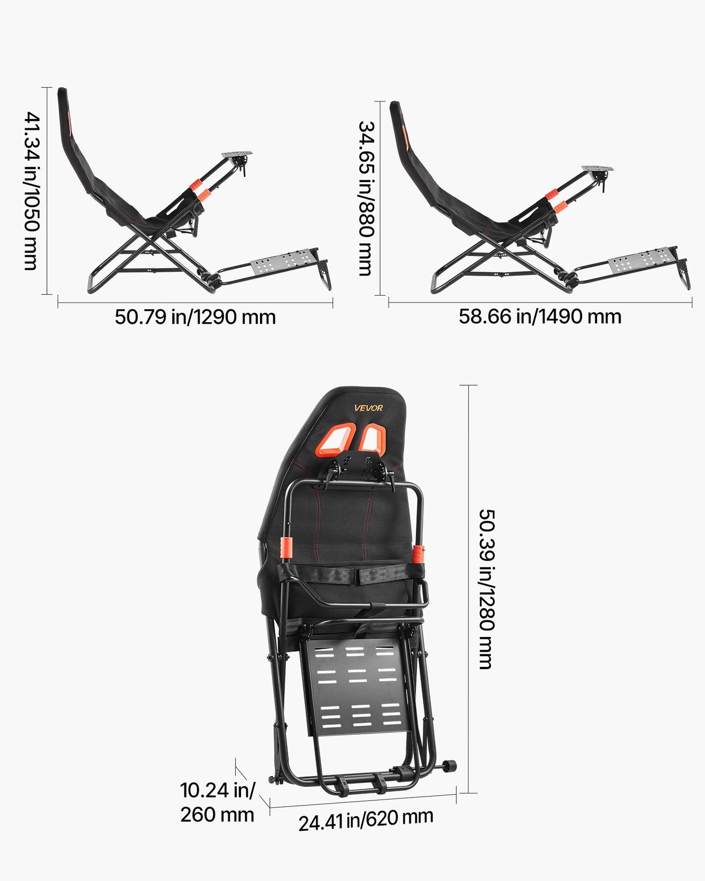 Bärbart racingrattstativ, hopfällbart och justerbart rattstativ, 470 mm sittbredd, kompatibel med Logitech G923/G920/G29, Thrustmaster T248P, Fanatec, Hori, Mad Catz, svart