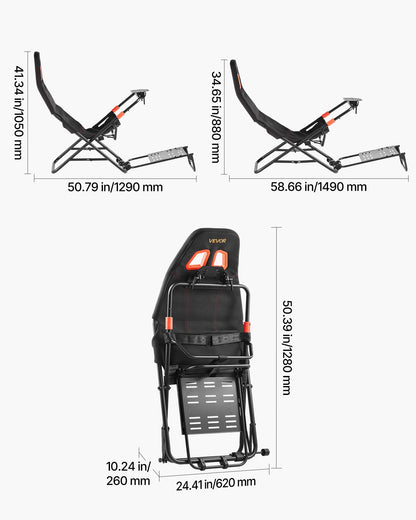 Bärbart racingrattstativ, hopfällbart och justerbart rattstativ, 470 mm sittbredd, kompatibel med Logitech G923/G920/G29, Thrustmaster T248P, Fanatec, Hori, Mad Catz, svart