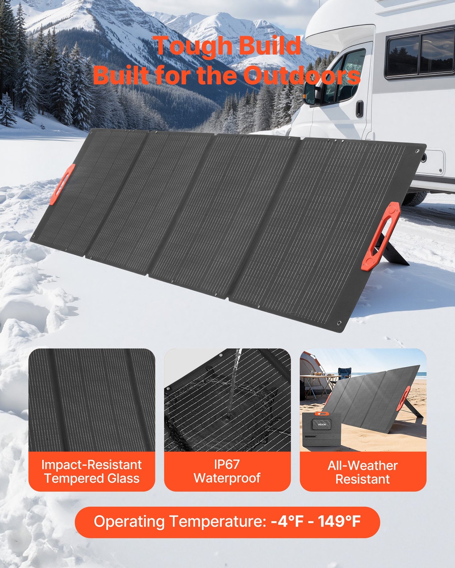 300W Foldable Monocrystalline Solar Panel, 23% High-Efficiency Portable Mono Solar Panel Charger with MC4 Output & 10-in-1 DC Adapters, IP67 Waterproof for Power Stations, Camping, Hiking Trips