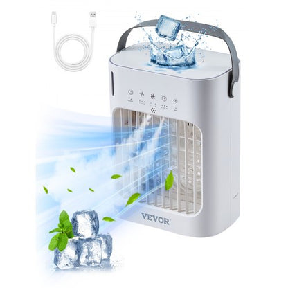 Bärbar luftkonditionering, 4-i-1 förångande luftkylare, 3-hastighets mini-luftkonditionering med 0-7 timmars smart timer, 700 ml vattentank, 7-färgsljus, personlig mini-skrivbordsfläkt för sovrum och kontor