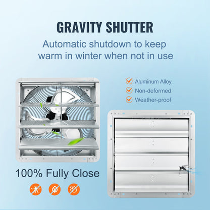 Shutter-frånluftsfläkt, 406 mm höghastighets 1400 varv/min 2000 CFM, väggmonterad vindsfläkt i aluminium med AC-motor, ventilation och kylning för växthus, garage, skjul, butiker