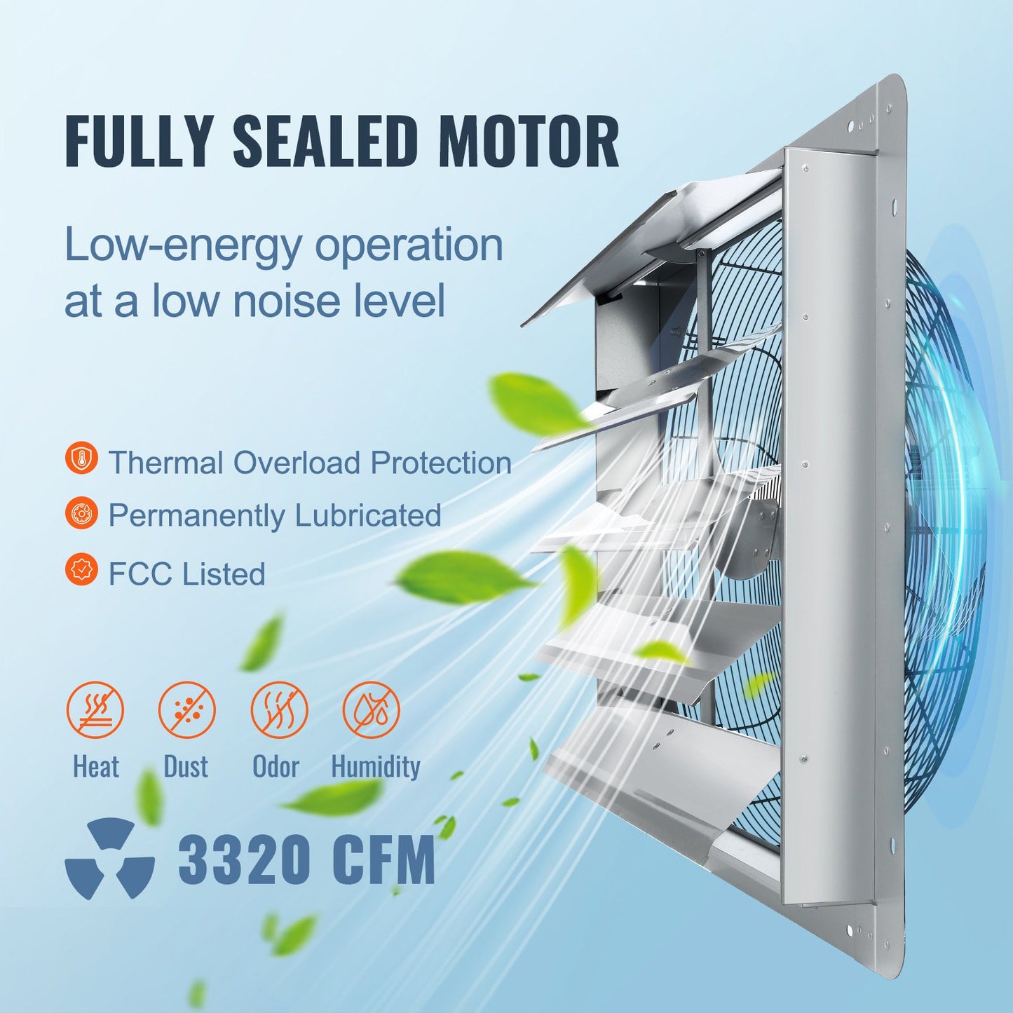 Shutter-frånluftsfläkt, 610 mm höghastighet 1400 varv/min 2892 CFM, väggmonterad vindsfläkt i aluminium med AC-motor, ventilation och kylning för växthus, garage, skjul, butiker