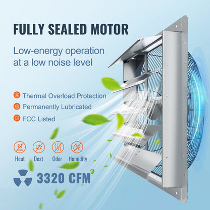 Shutter-frånluftsfläkt, 610 mm höghastighet 1400 varv/min 2892 CFM, väggmonterad vindsfläkt i aluminium med AC-motor, ventilation och kylning för växthus, garage, skjul, butiker