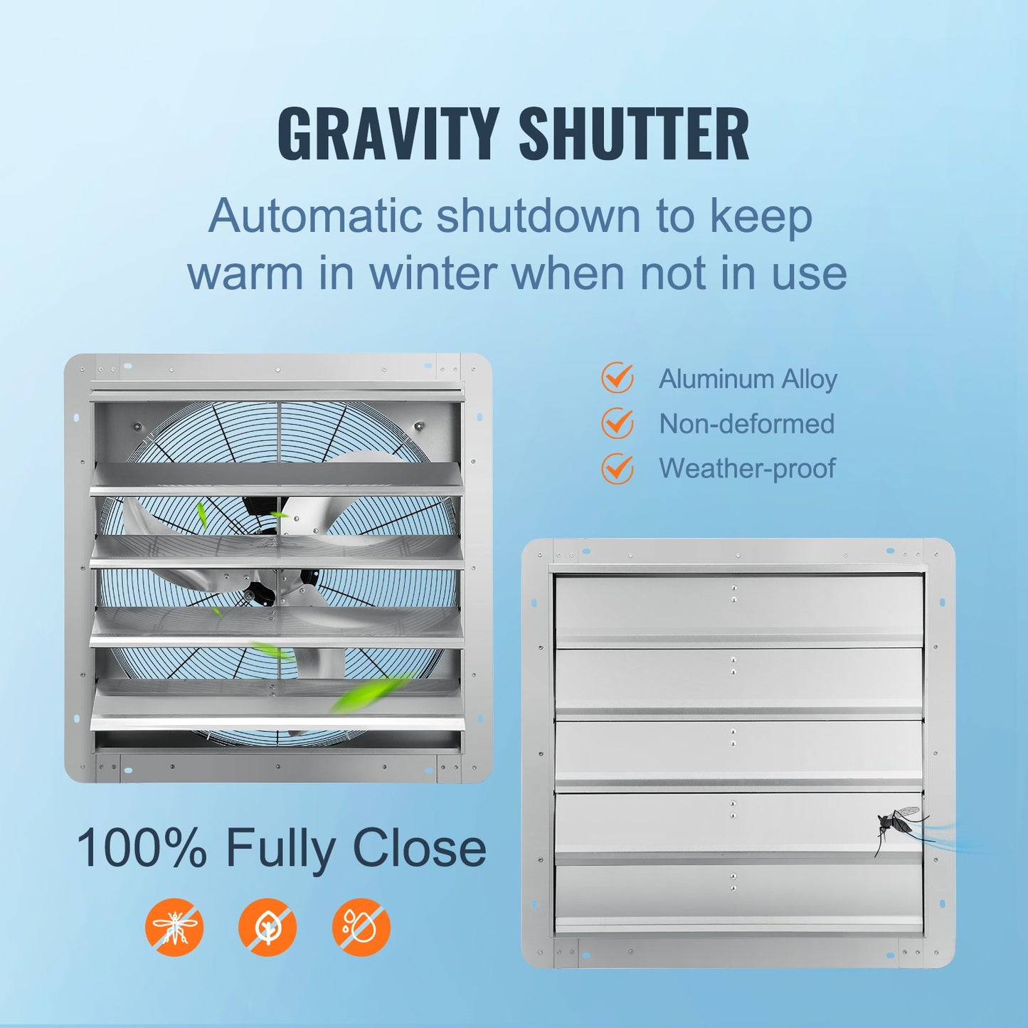 Shutter-frånluftsfläkt, 610 mm höghastighet 1400 varv/min 2892 CFM, väggmonterad vindsfläkt i aluminium med AC-motor, ventilation och kylning för växthus, garage, skjul, butiker