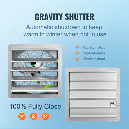Shutter-frånluftsfläkt, 610 mm höghastighet 1400 varv/min 2892 CFM, väggmonterad vindsfläkt i aluminium med AC-motor, ventilation och kylning för växthus, garage, skjul, butiker