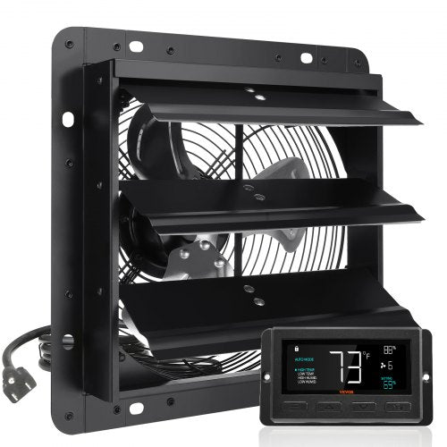 Shutter-frånluftsfläkt, 254 mm med temperatur- och fuktighetsregulator, EC-motor, 843 CFM, justerbar väggmonterad vindsfläkt med variabel hastighet, ventilation och kylning för växthus, garage, skjul