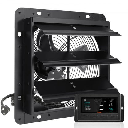 Shutter-frånluftsfläkt, 254 mm med temperatur- och fuktighetsregulator, EC-motor, 843 CFM, justerbar väggmonterad vindsfläkt med variabel hastighet, ventilation och kylning för växthus, garage, skjul
