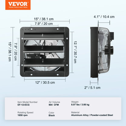 Fläkt med jalusi, 305 mm med temperatur- och fuktighetsregulator, EC-motor, 904 CFM, justerbar väggmonterad vindsfläkt med variabel hastighet, ventilation och kylning för växthus, garage, skjul