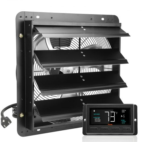 Fläkt med jalusi, 406 mm med temperatur- och fuktighetsregulator, EC-motor, 1747 CFM, justerbar väggmonterad vindsfläkt med variabel hastighet, ventilation och kylning för växthus, garage, skjul